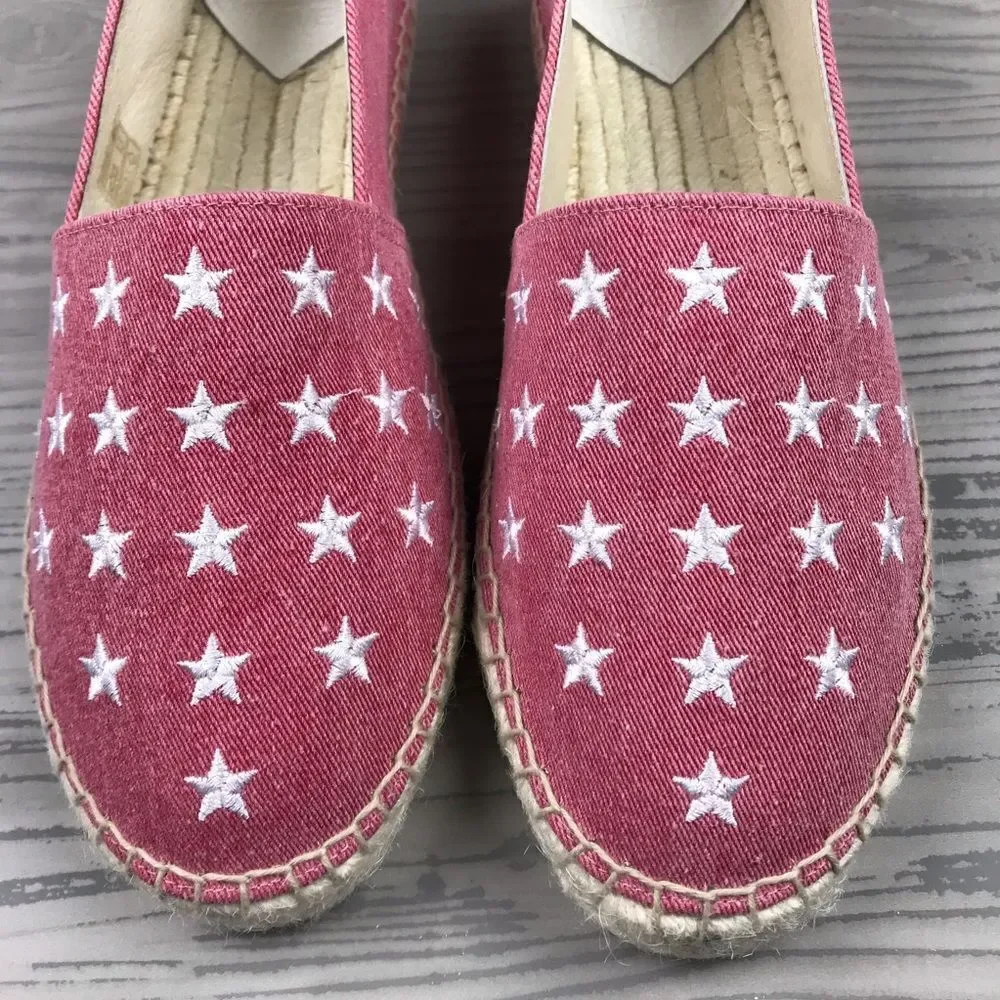 Red denim embroidered star espadrilles